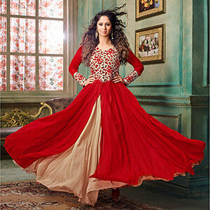 Red Silky Net, Georgette Anarkali