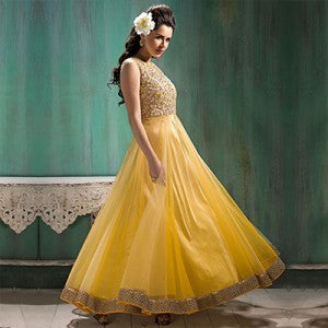 Yellow Net Anarkali