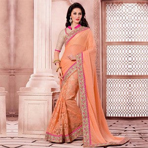 Peach Tusser Party Saree