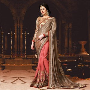Peach - Gray Saree