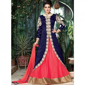 Blue - Pink Velvet Lehenga