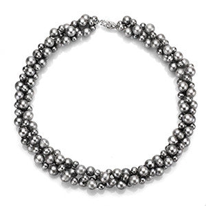 DaVonna Silver Grey FW Pearl 3-row Twisted Necklace