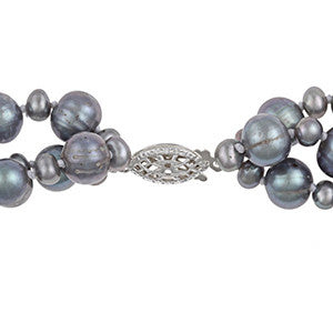 DaVonna Silver Grey FW Pearl 3-row Twisted Necklace