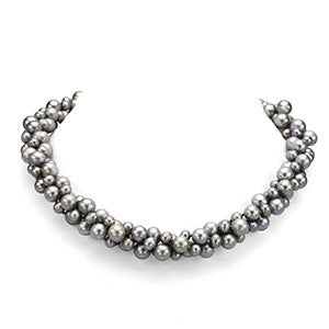 DaVonna Silver Grey FW Pearl 3-row Twisted Necklace