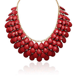 Gold Overlay Red Ruby Crystal Statement Necklace (18 inches)