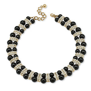 PalmBeach Black Beaded Necklace with Crystal Accents