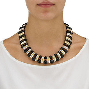 PalmBeach Black Beaded Necklace with Crystal Accents