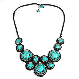 Mosaic Circles Turquoise Stone Unique Fashion Necklace