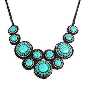 Mosaic Circles Turquoise Stone Unique Fashion Necklace