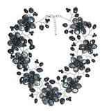 Sterling Silver 'Lace Sakura' Black Pearl Flower Necklace