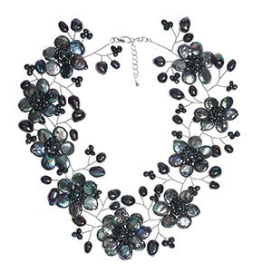 Sterling Silver 'Lace Sakura' Black Pearl Flower Necklace