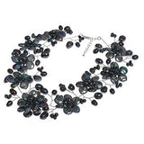 Sterling Silver 'Lace Sakura' Black Pearl Flower Necklace