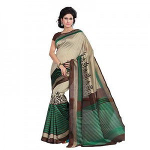 Tan - Green Silk Saree